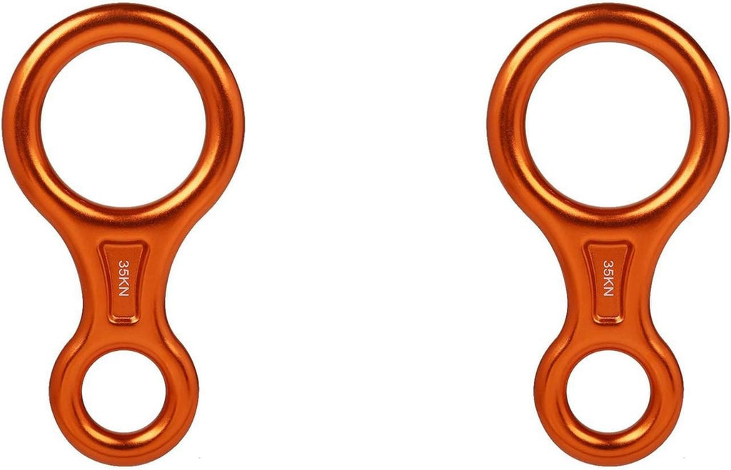 2X 35KN Figure 8 Climbing Descender Aluminum Alloy Downhill Equipment for Climbing Belaying and Rappeling Device, Orange
