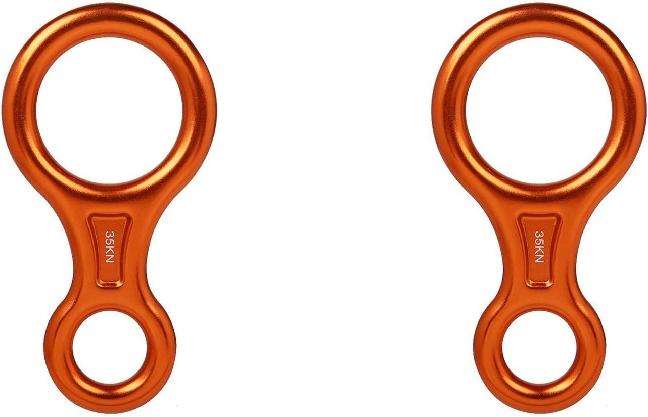 2X 35KN Figure 8 Climbing Descender Aluminum Alloy Downhill Equipment for Climbing Belaying and Rappeling Device, Orange