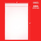 Reclosable Poly Zip Top Bags - 6" x 8" (100 Count), 4 Mil - Resealable Plastic Bags with Zipper - Clear Bags for