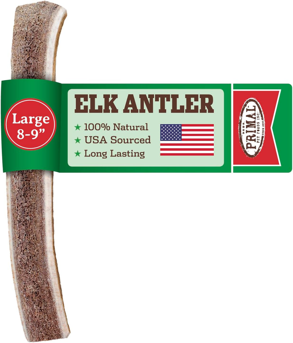 Primal Antlers for Dogs, Grade A Split Elk Antlers for Large Canines 30-45 lb, Natural Chews for Aggressive Chewers