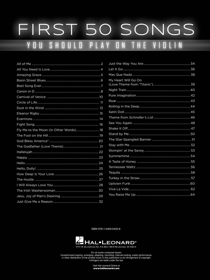 First 50 Songs You Should Play on the Violin | Beginner Violin Songbook with Pop, Classical & Movie Hits | Includes