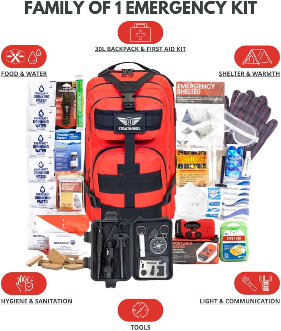 Survival - 72 Hour Family Emergency Kit - 1-5 Person Survival Bag for Earthquakes, Hurricanes, and Other Natural