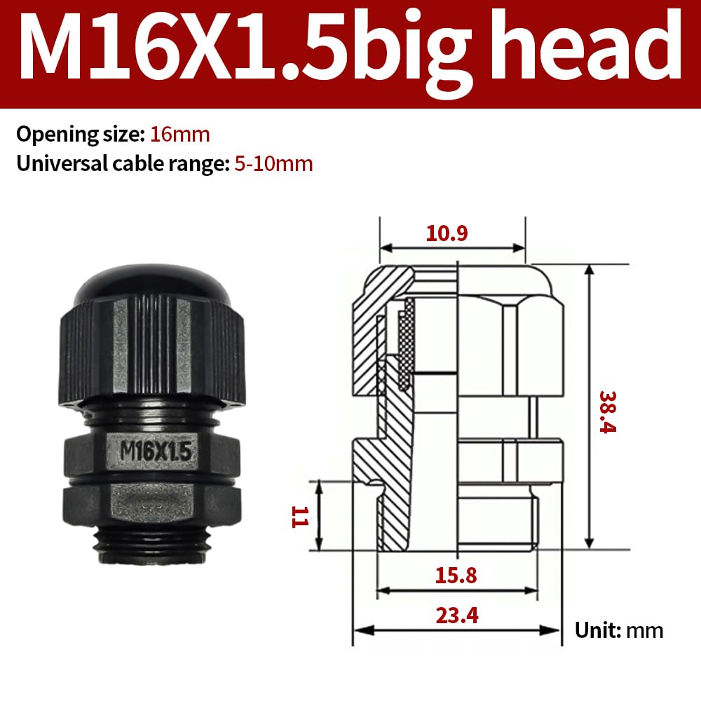 BORDSTRACT 10Pcs M16x1.5 Black Cable Gland