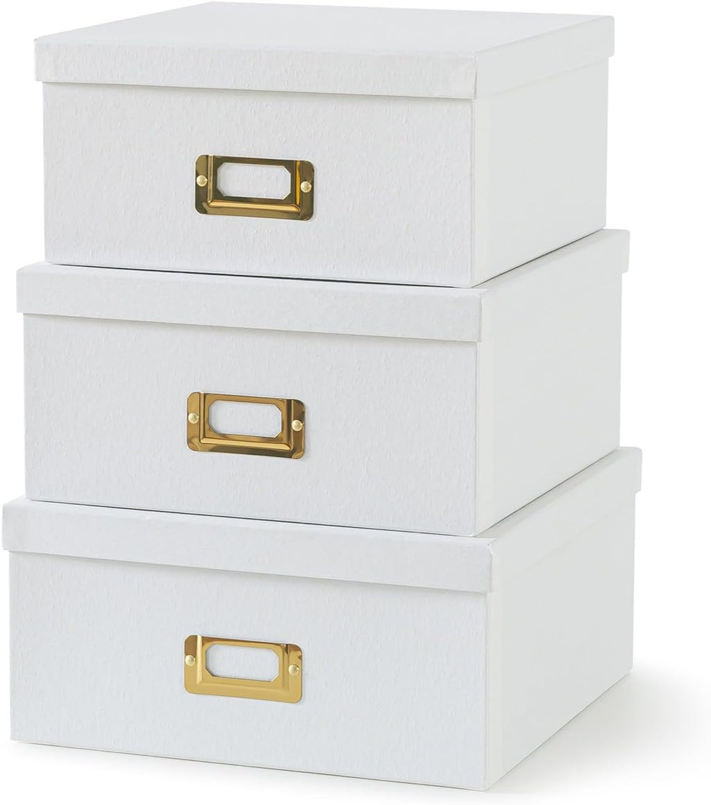White and Gold Decorative Storage Boxes with Lids, Set of 3