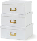White and Gold Decorative Storage Boxes with Lids, Set of 3