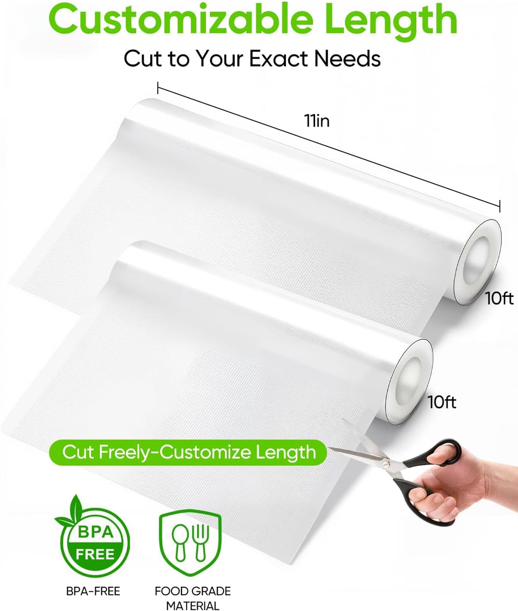 Vacuum Sealer Bags for Food, Food Saver Space Saver Vacuum Storage Bags, 3 Rolls 11” x 10', BPA Free, Heavy-Duty