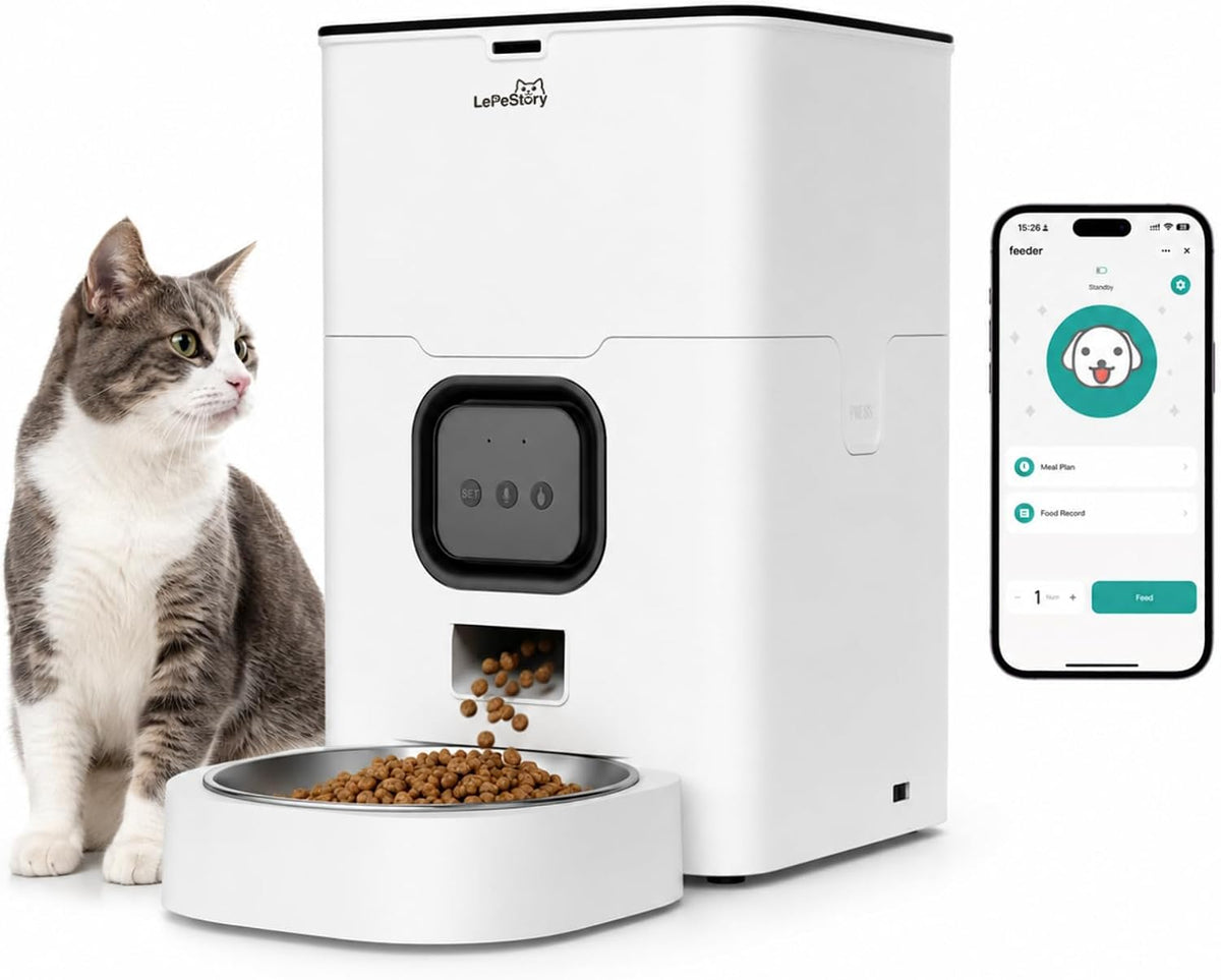 Automatic Cat Feeder with APP: 4L Dry Food Dispenser for Small Dogs & Cats