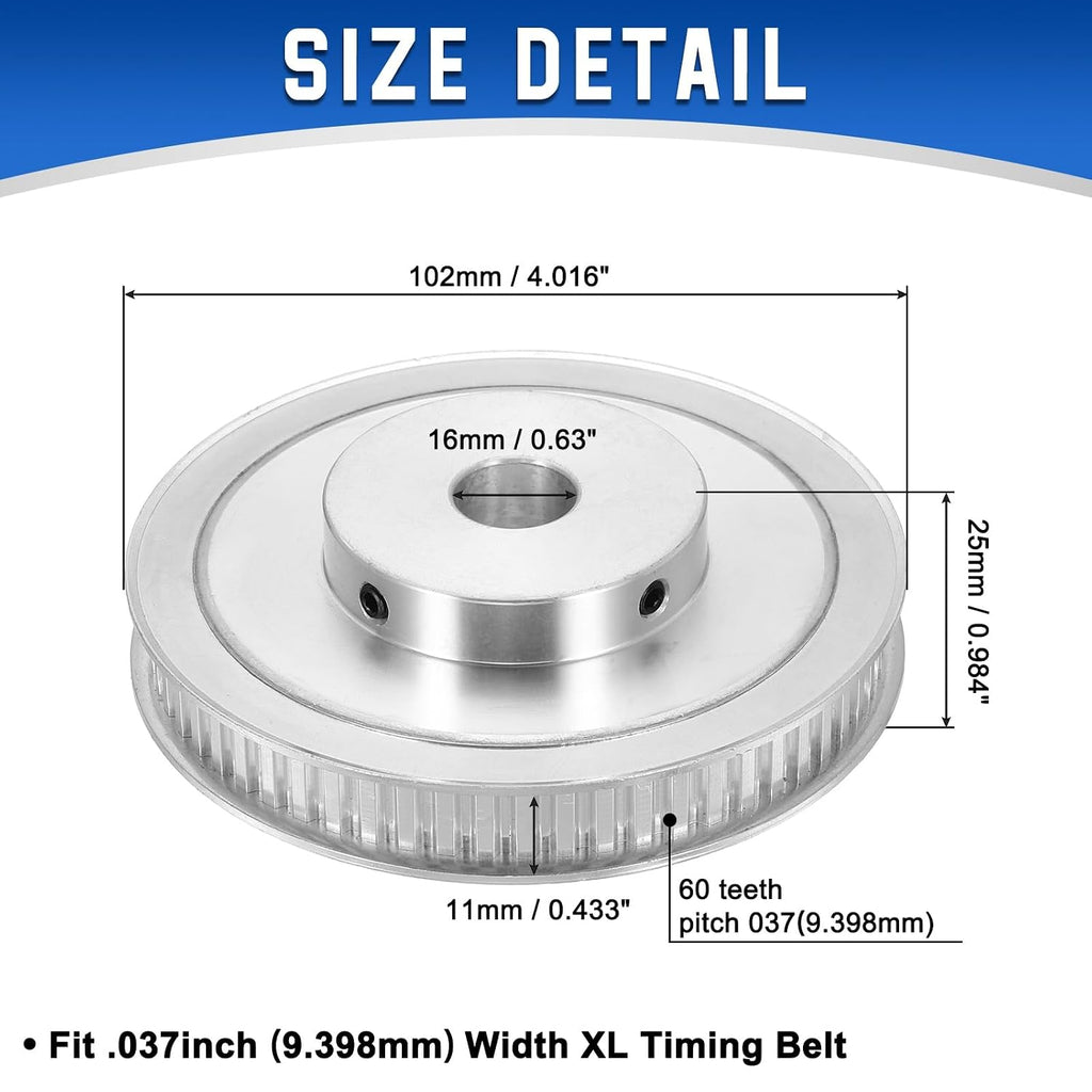 uxcell XL Timing Pulley P60XL037-B16 with Hub, 60 Teeth 16mm Bore