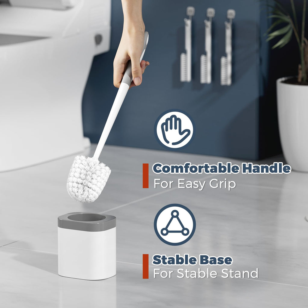 Toilet Brush and Holder Set, Space Saving, 3 Pack, White