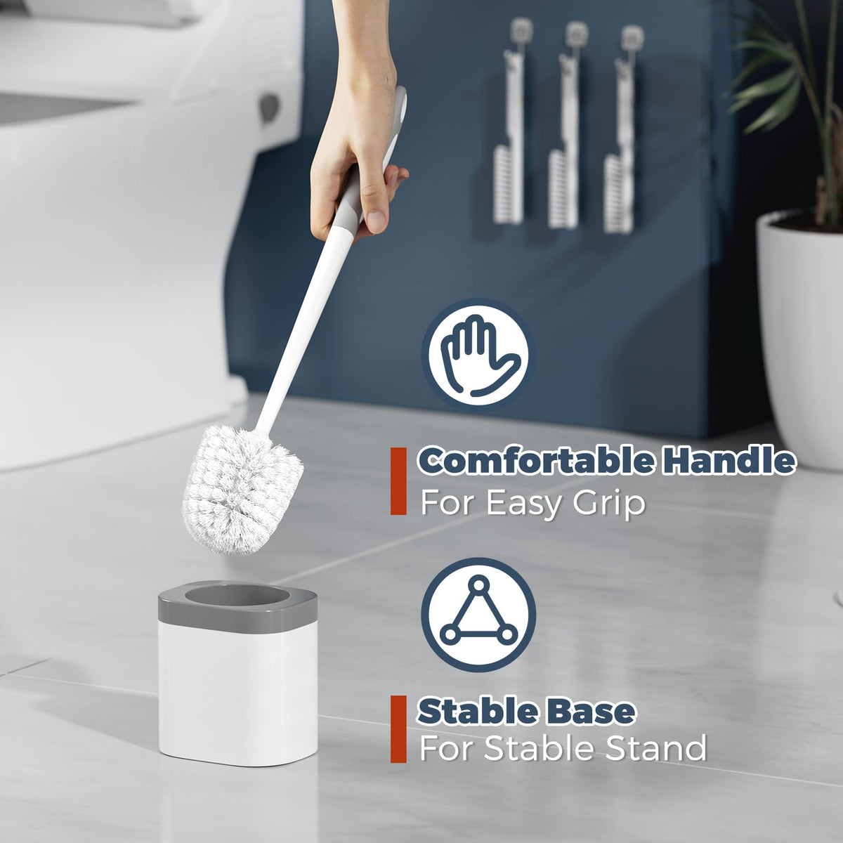Toilet Brush and Holder Set, Space Saving, 3 Pack, White