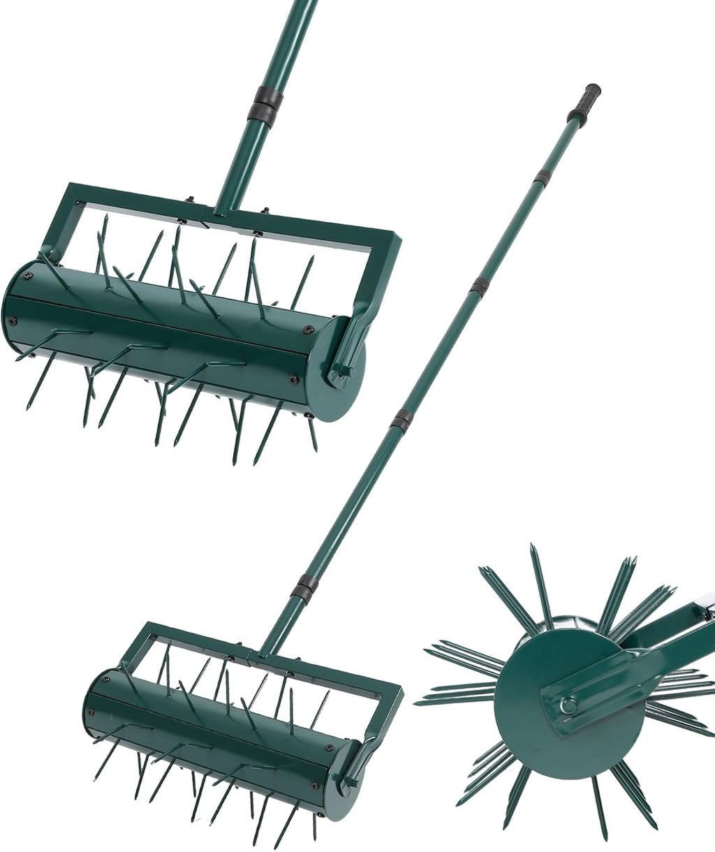 Rolling Lawn Aerator Tool with 39 Spike for Outdoor Lawn Yard Soil Garden | 74'' length adjustable handle, Water soil