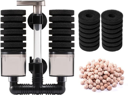 Aquarium Sponge Filter Fish Tank Foam Filter Quiet Submersible Bio Sponge Filter with 2 Spare Sponges and 1 Bag of