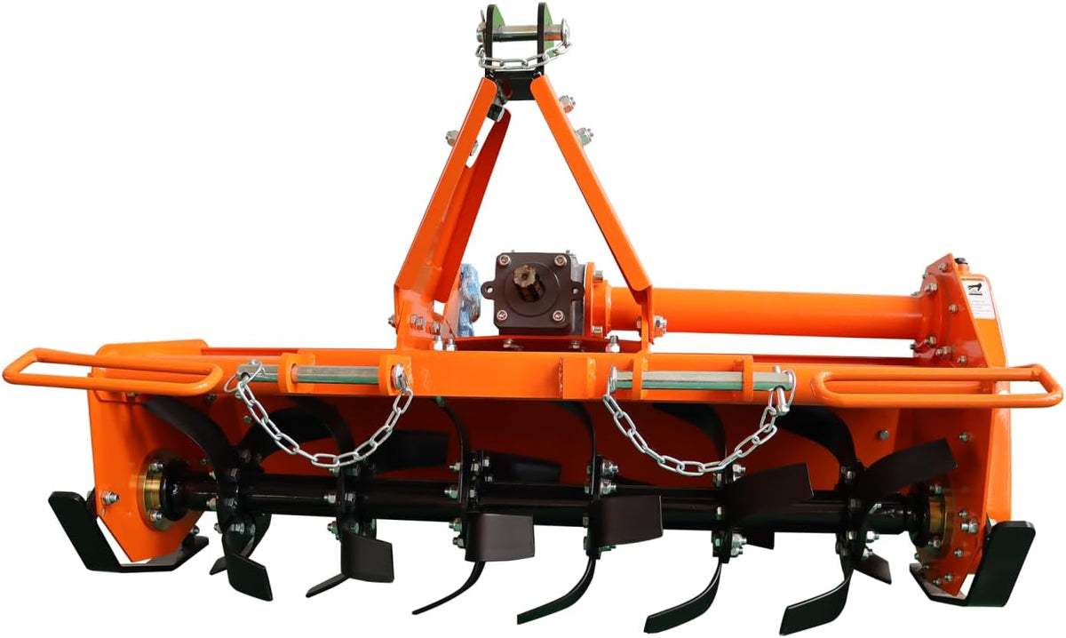 Attachments 3 Point 49" Rotary Tiller Attachment Fits Cat 1 Tractors - Orange - Compatible with 20-30Hp Tractors