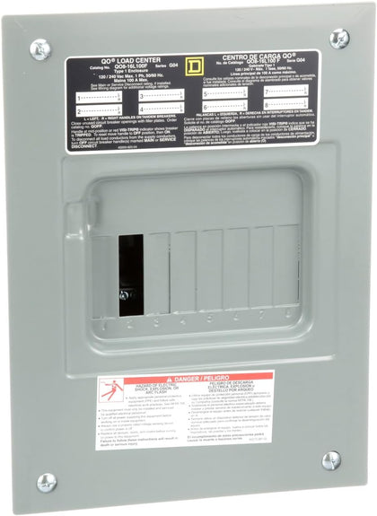 Square D - QO816L100FCP QO 100-Amp 8-Space 16-Circuit Indoor Flush Mount Main Lugs Load Center