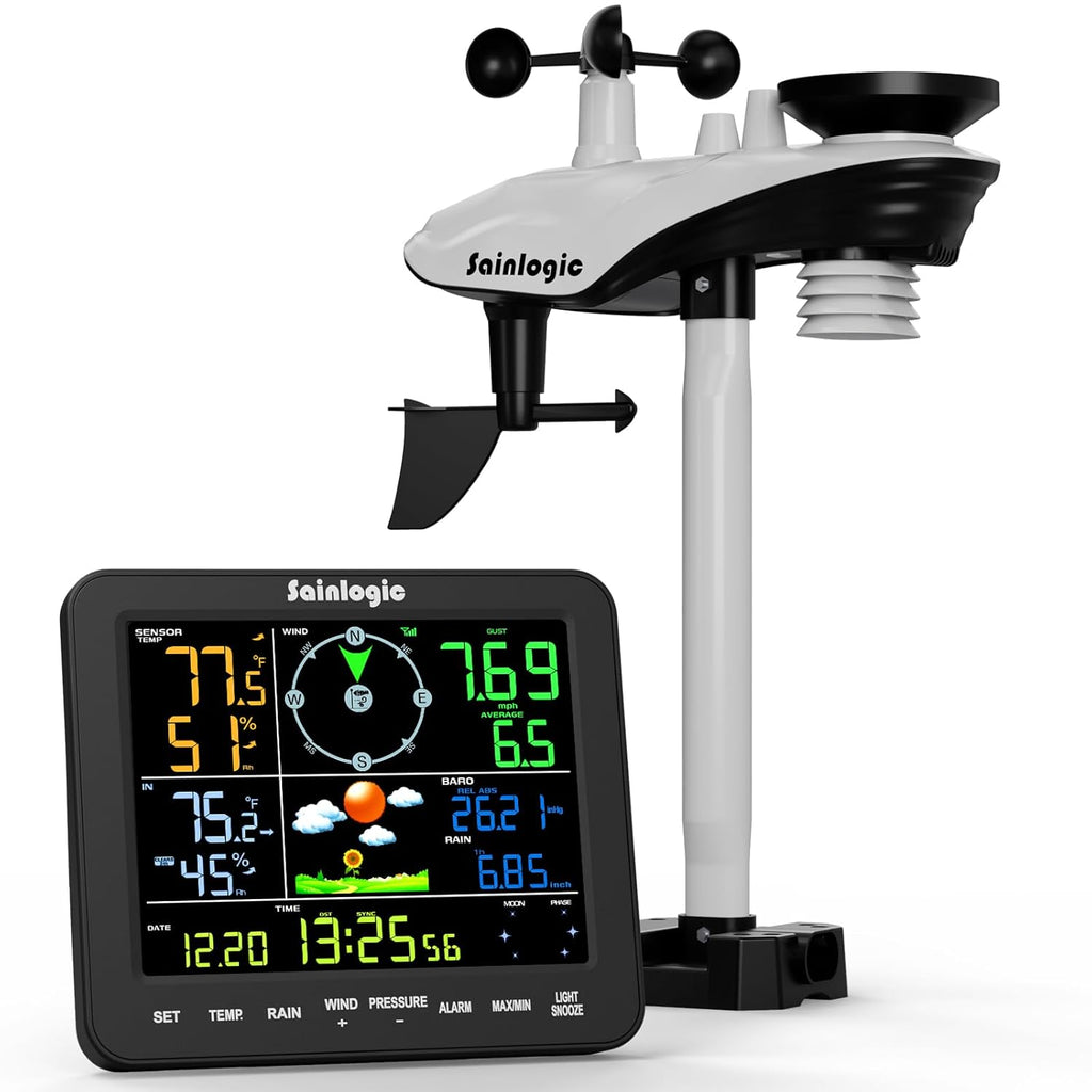 Wireless Home Weather Station with Rain Gauge and Wind Speed, Indoor Outdoor Temperature Humidity, Forecast, Moon