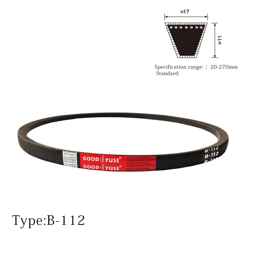 GOODYUSE B112 V-Belts，High Quality Classic Wrapped Rubber V-Belt,2845mm/112 Inner Circumference x17mm/ 0.67" Width x 11mm/0.43" Height