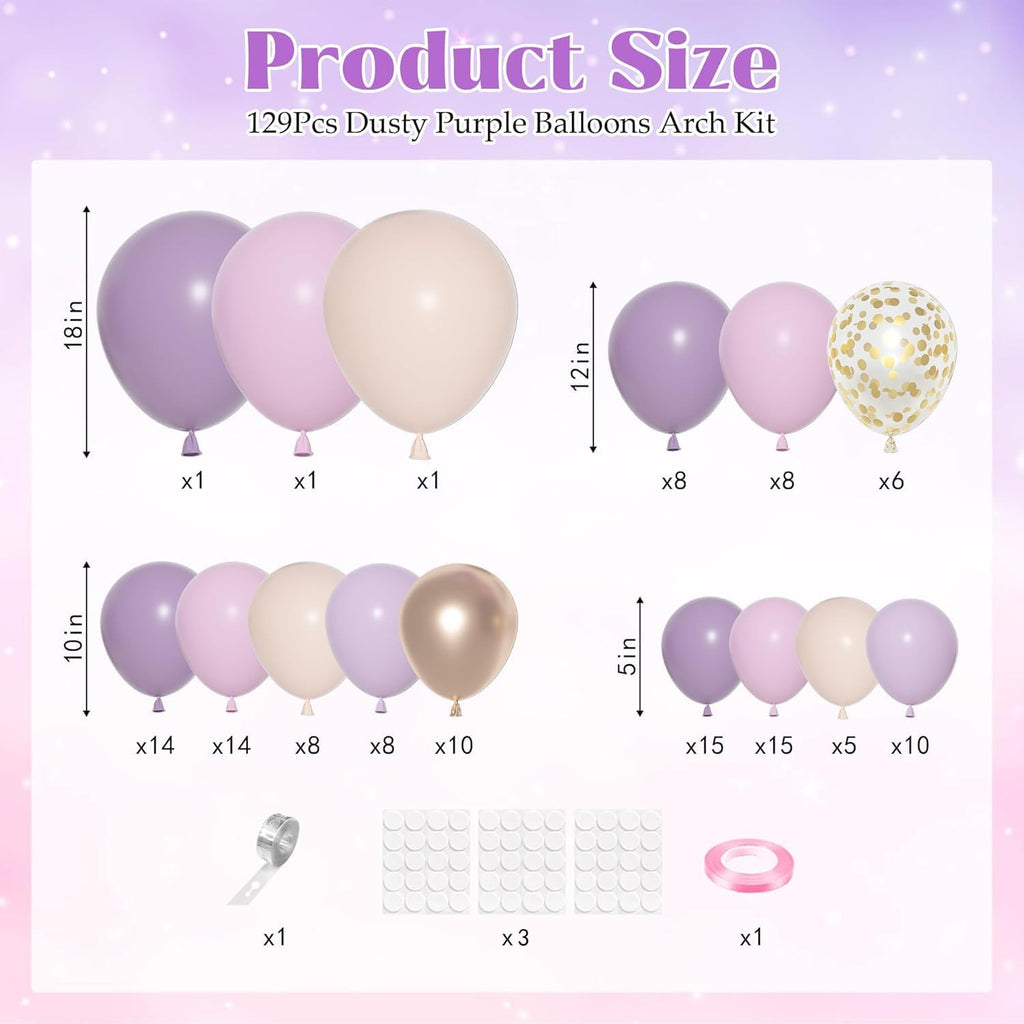 Dusty Purple Balloon Arch Garland Kit, Different Sizes 18 12 10 5Inch Purple Pink Lavender Sand Rose Gold Metal