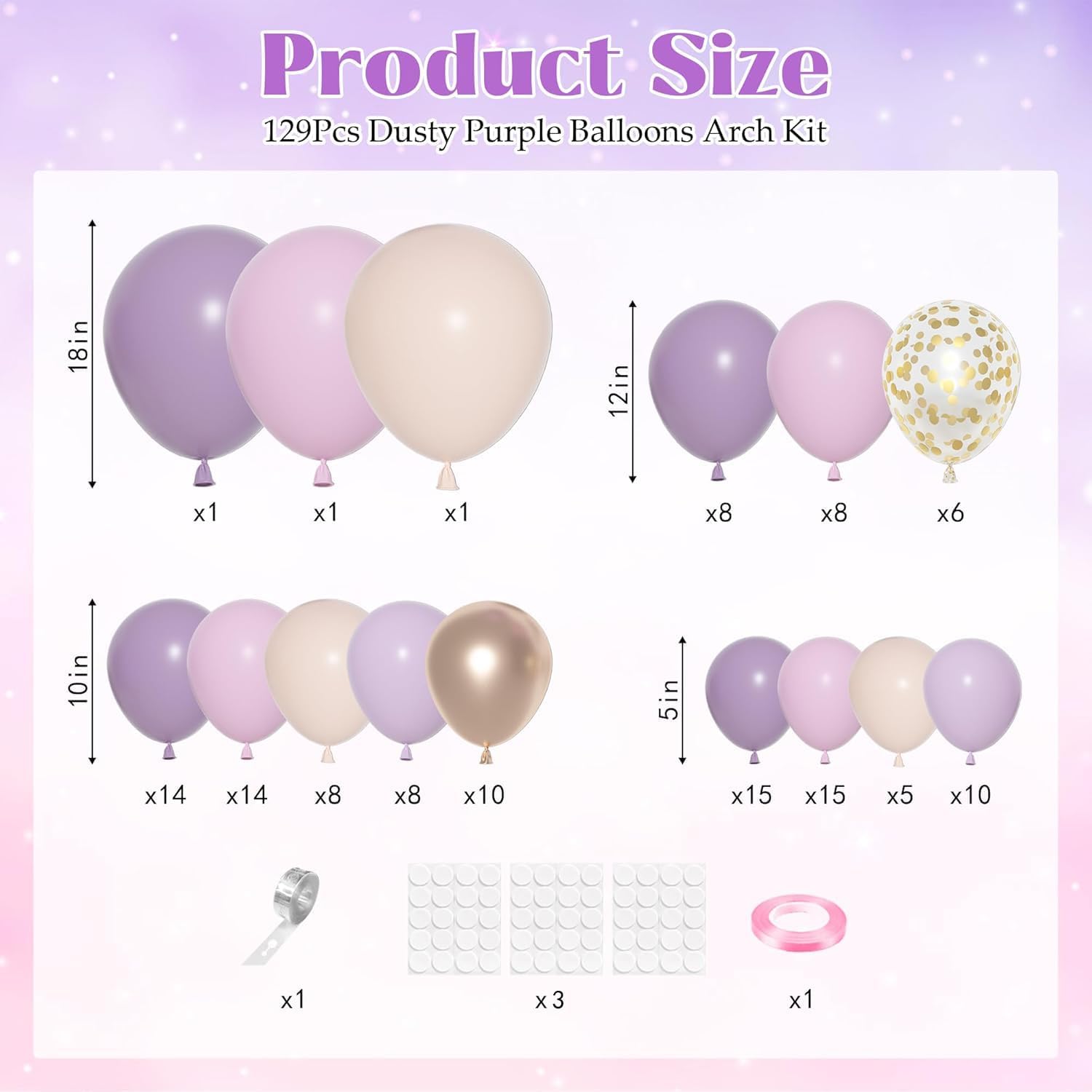 Dusty Purple Balloon Arch Garland Kit, Different Sizes 18 12 10 5Inch Purple Pink Lavender Sand Rose Gold Metal