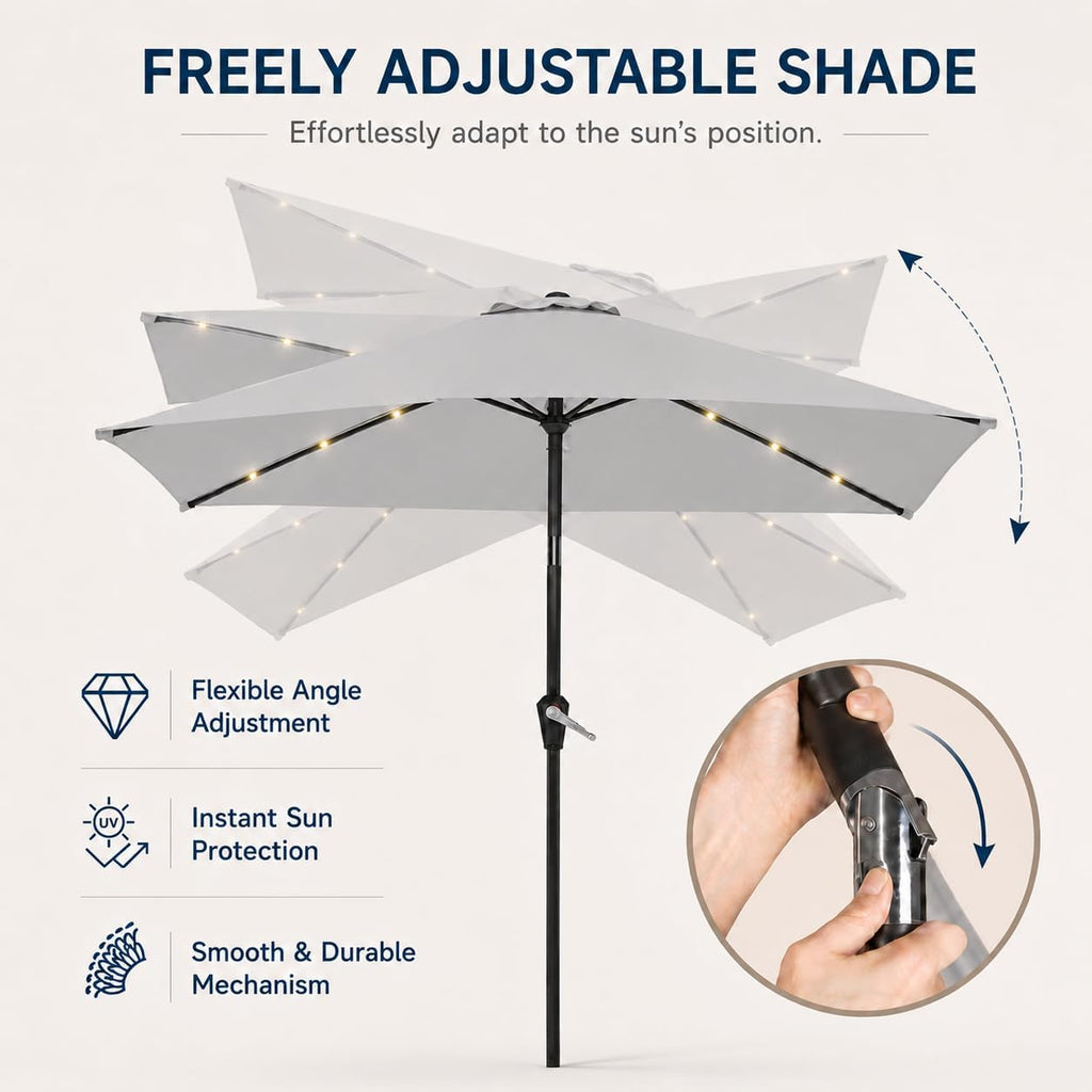 6.5 x 10ft Rectangular Patio Umbrella with Solar Lights, 16 LED Lighted Market Umbrella with Push-Button Tilt and