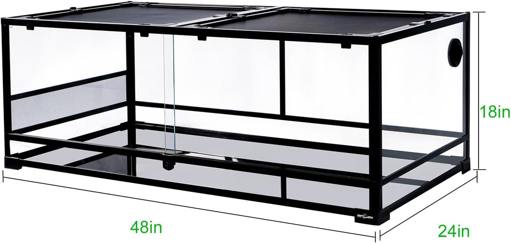 48''x24''x18'' Glass Reptile Terrarium, Front Opening Snake Tank with Double Hinge Door, Reptile Enclosure with Top