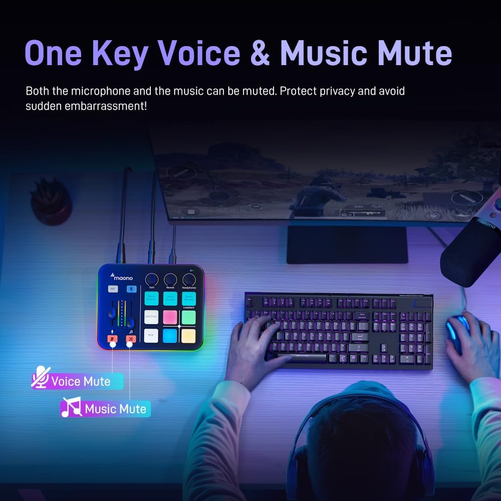 G1 Neo Gaming Audio Mixer Audio Interface with XLR Input & 48V | RGB, Bluetooth, 4 custom soundpads, live streaming