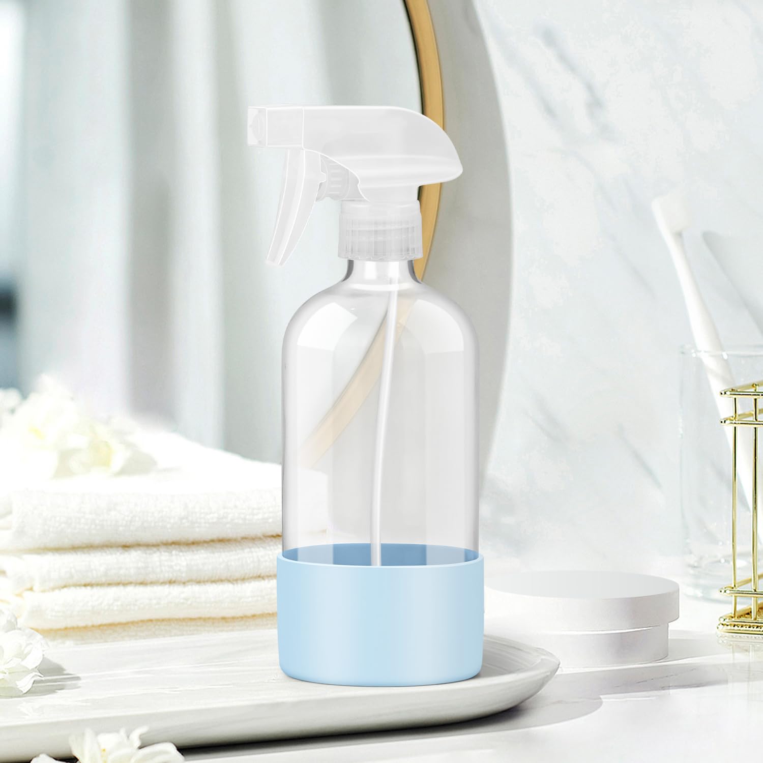 Glass Spray Bottles with Silicone Sleeve Protection, Empty 16 oz Refillable Containers, Reusable Spray Bottles with