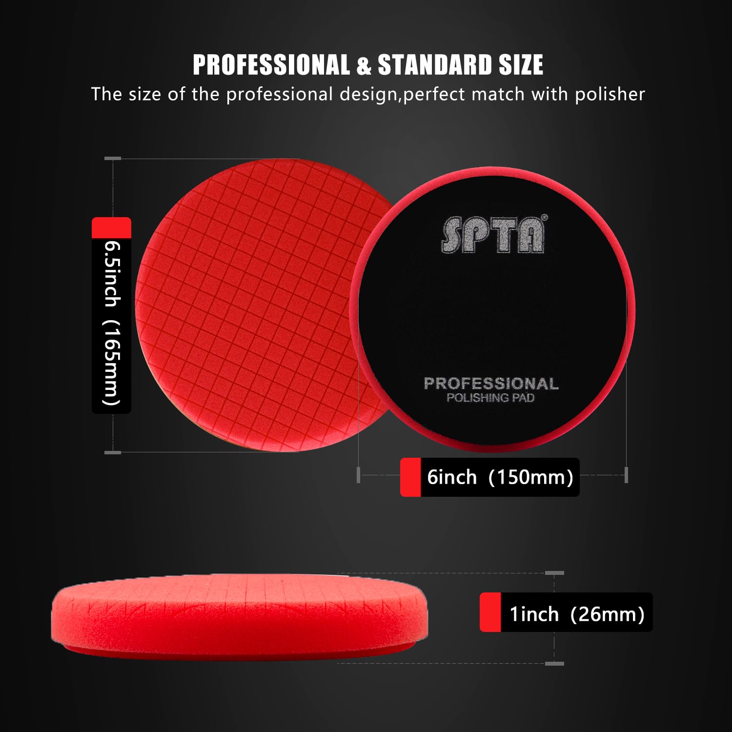 Red T10 Ultra-Fine Finishing Polishing Pad, SPTA 3Pcs 6.5 Inch Face for 6 Inch 150mm Backing Plate Compound Buffing