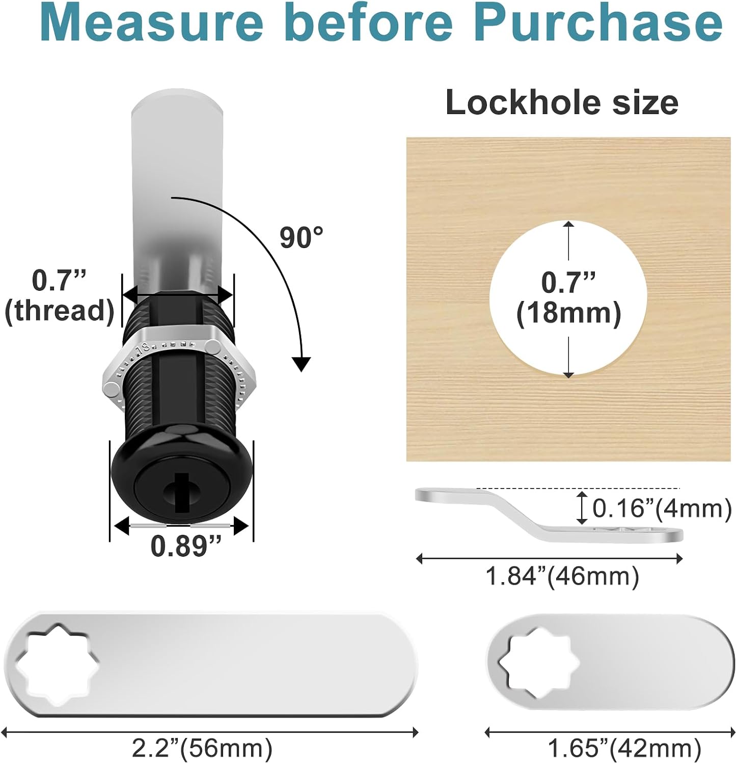 Cabinet Cam Lock Keyed Alike Black 1-1/2 Inch Cam Locks with Keys Secure Files Drawers RV Storage Locks Replacement