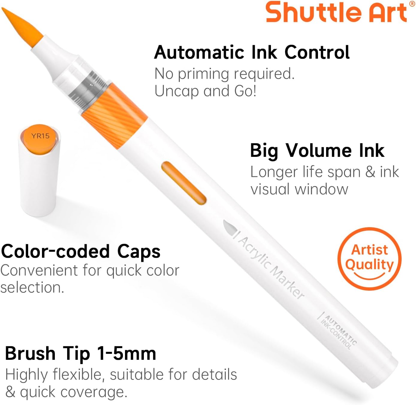 Automatic Ink Control Acrylic Paint Markers, 36 Colors Brush Tip Acrylic Paint Pens for Rock Painting, Ceramic, Wood