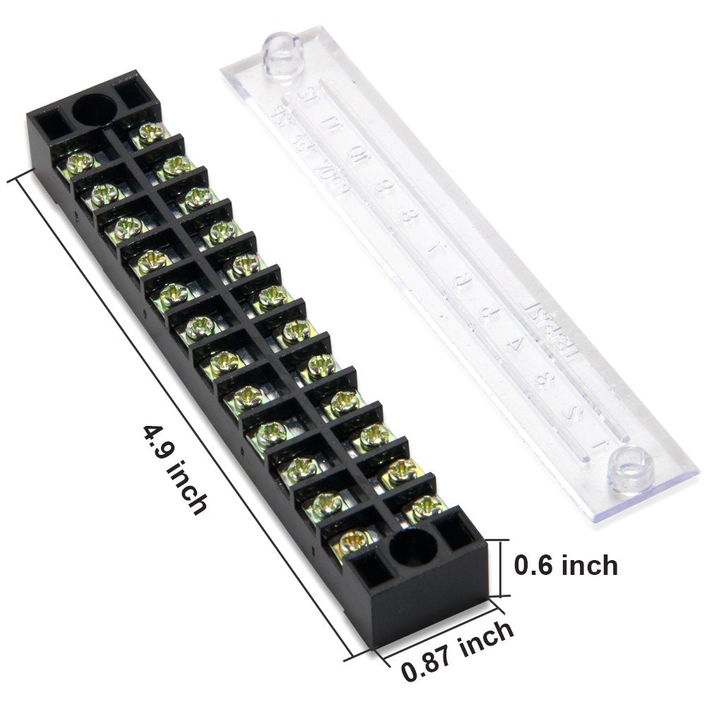 Terminal Block, 12 Circuits 600V 15A Dual Row Screw Terminal Strip, 5 Sets