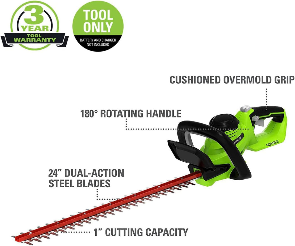 40V 24" Cordless Hedge Trimmer (1" Cutting Capacity), Tool Only