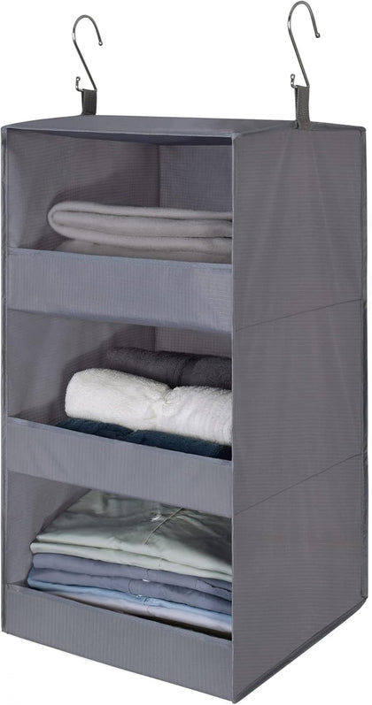 3-Shelf Hanging Closet Organizer and Storage, Collapsible Hanging Closet Shelves, Hanging Organizer for Closet & RV