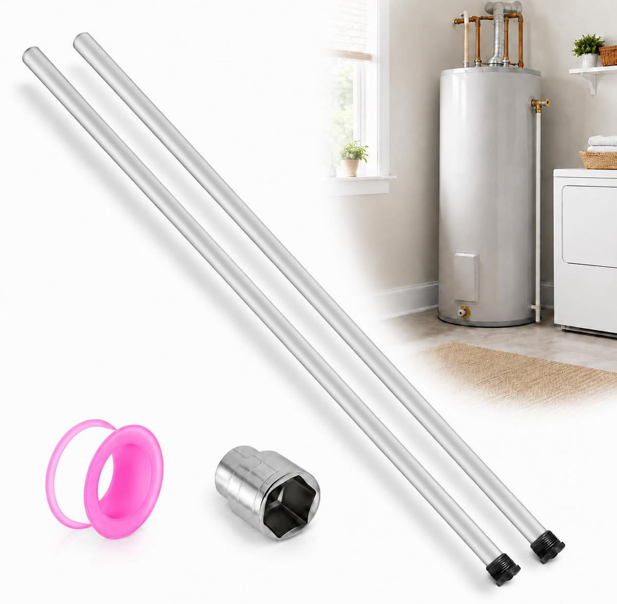 29" Magnesium Anode Rod For Hot Water Heater 3/4" NPT Thread 2 Pack
