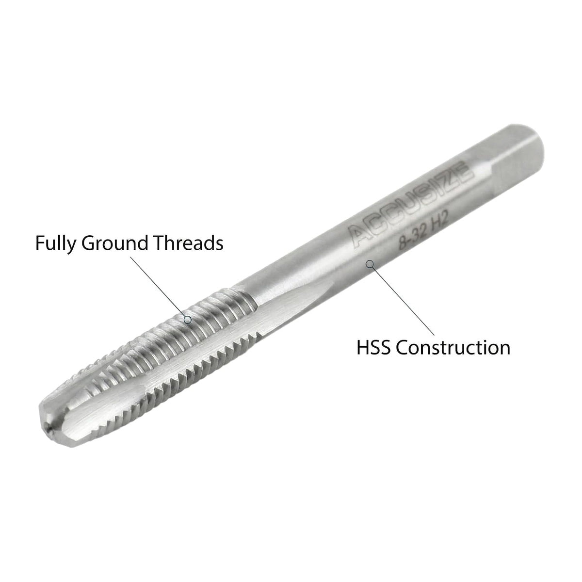Accusize Spiral Point Tap 8-32NC H2 HSS 2-Flute, 10 Pc Set