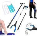 Assistive Device No Bending Kit for Elderly -Sock Aids, Foldable Reacher Grabber with 360° Rotating Jaw & Magnet