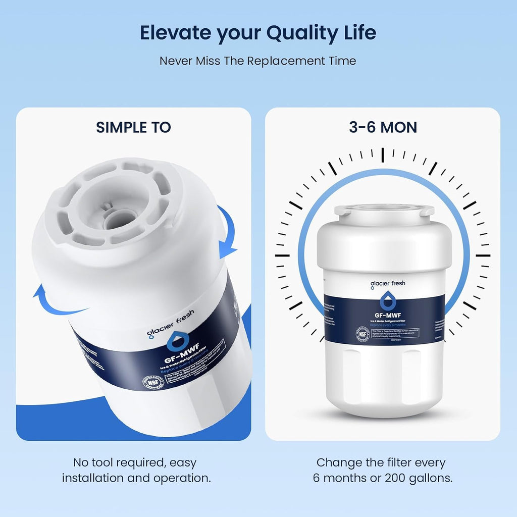 GLACIER FRESH MWF Refrigerator Water Filter Compatible with GE, 3-Pack