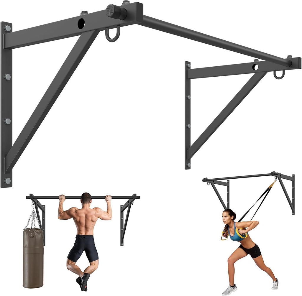 Wall Mounted Pull Up Bar with 500LBS Weight Capacity | 51" Length Chin Up Bar, Easy to Install, Adjustable Strength