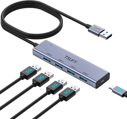 USB 3.0 HUB, TSUPY USB Splitter with 5 USB Ports and 4ft Extended Cable,Ultra-Slim Aluminium Data Hub Multi USB 3.0