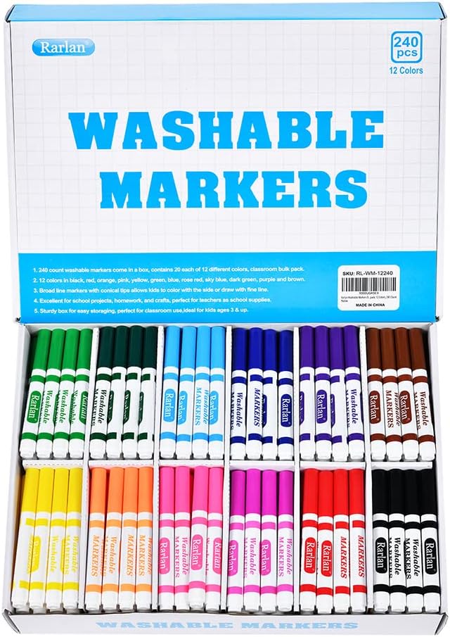 Washable Markers Bulk for Kids, Bulk pack, 12 Colors, 240 Count