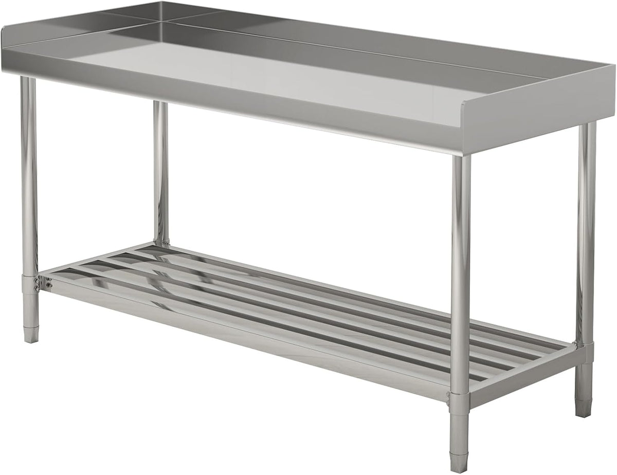 48" x 24" NSF Stainless Steel Work Table with Backsplash, Adjustable Undershelf, Heavy Duty Prep Table for Commercial