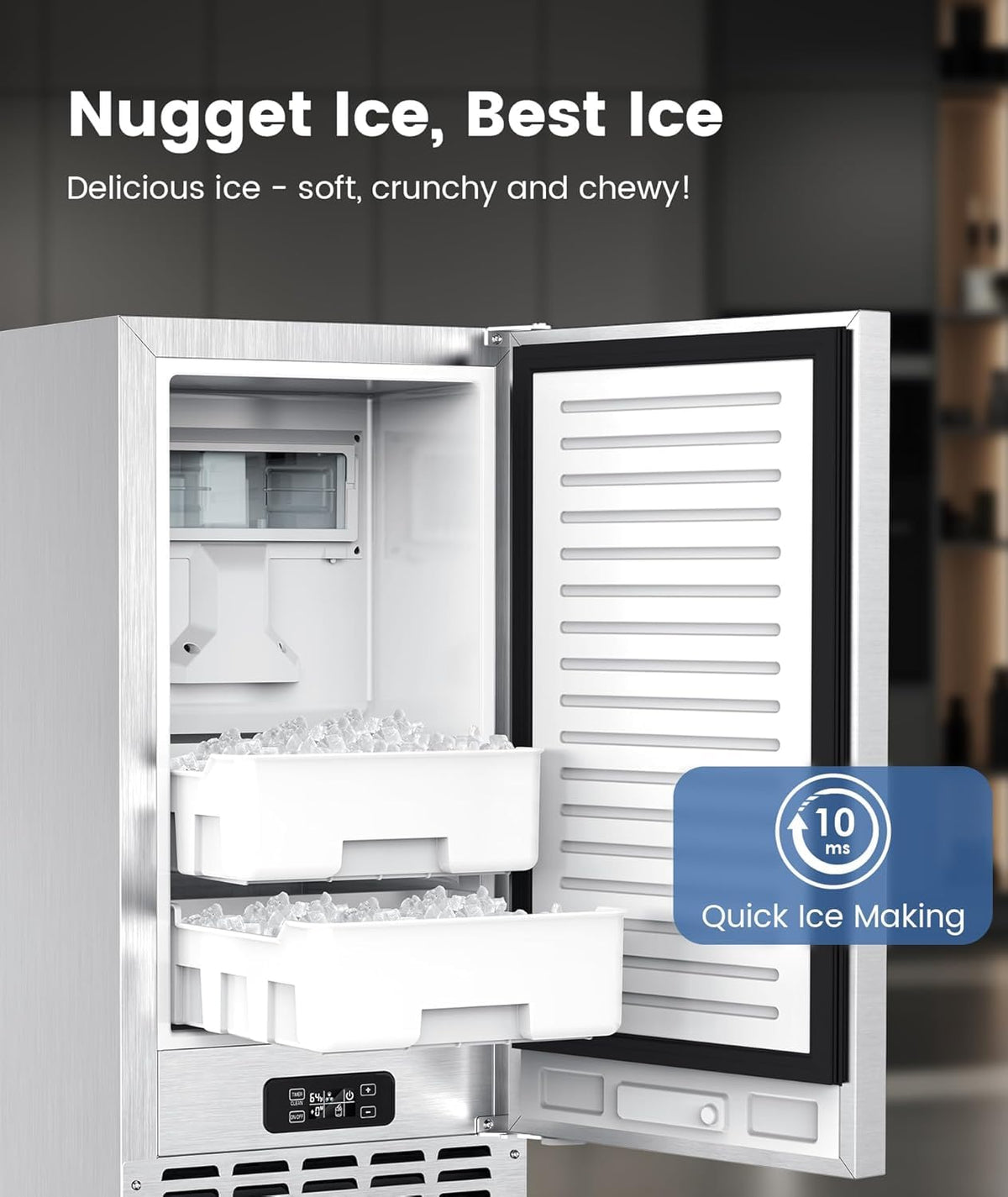 Undercounter Nugget Ice Maker,Commercial Nugget Ice Machine,66 lbs/Day,Built-in or Freestanding‌ with
