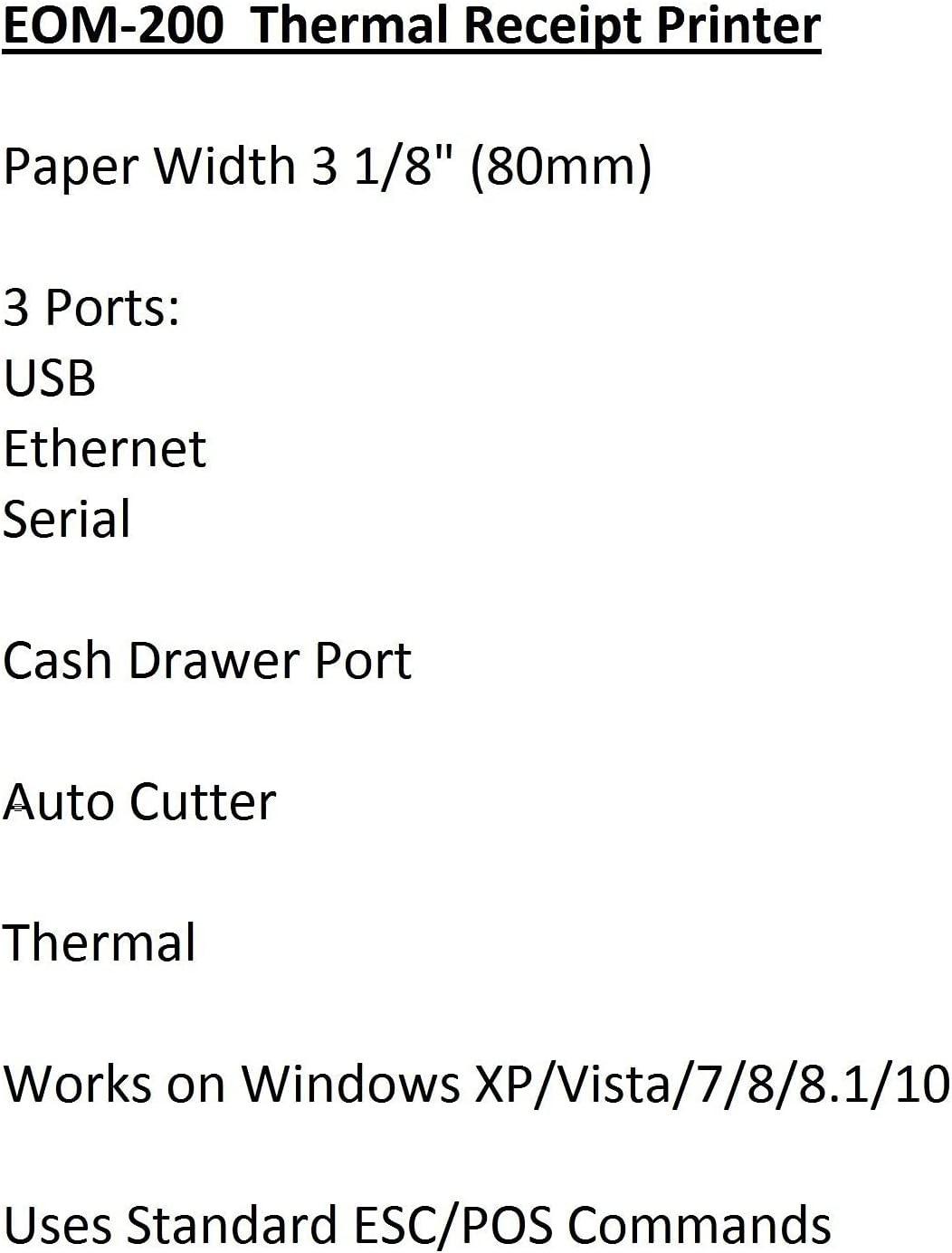 Thermal Receipt Printer - USB, Ethernet -for Windows Systems Only | Auto Cutter- Cash Drawer Port - Paper Width 3
