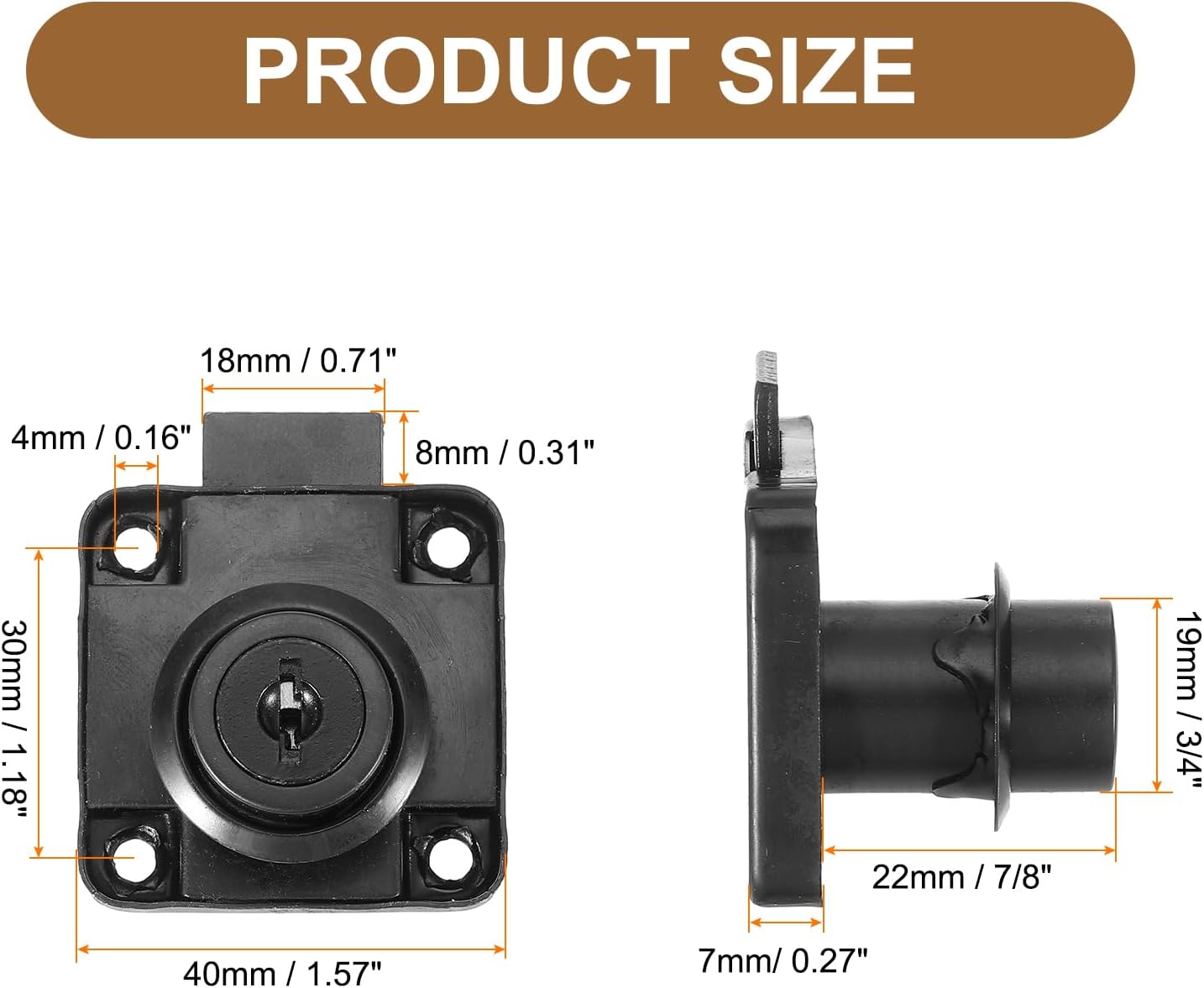 2 Pack Drawer Lock with Keys, Keyed Different Alloy Steel Desktop Lock with 7/8" Length 3/4" Dia Cylinder Cam Cabinet