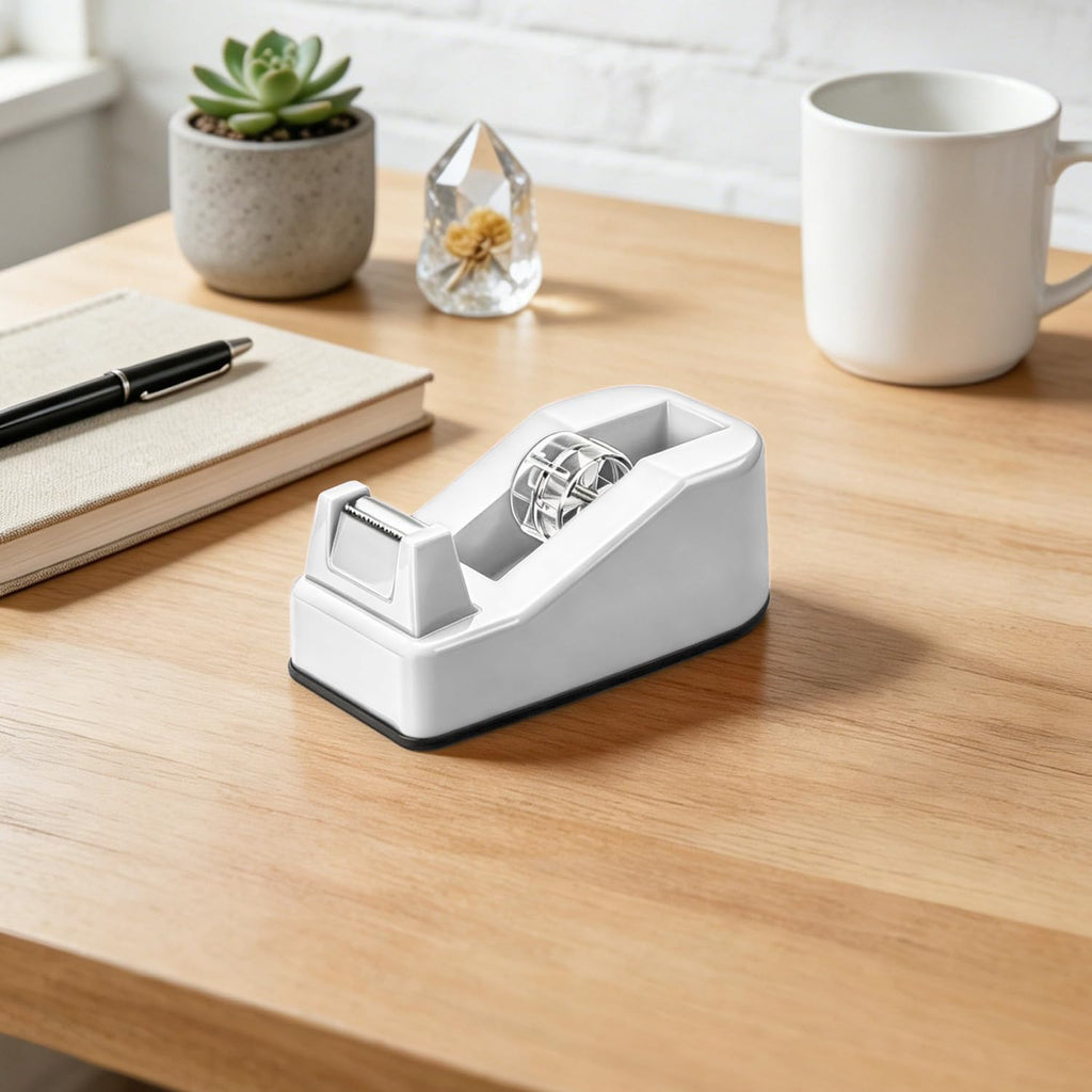 Compact Desktop Tape Dispenser, Fits Standard 3/4" Refill Rolls, White