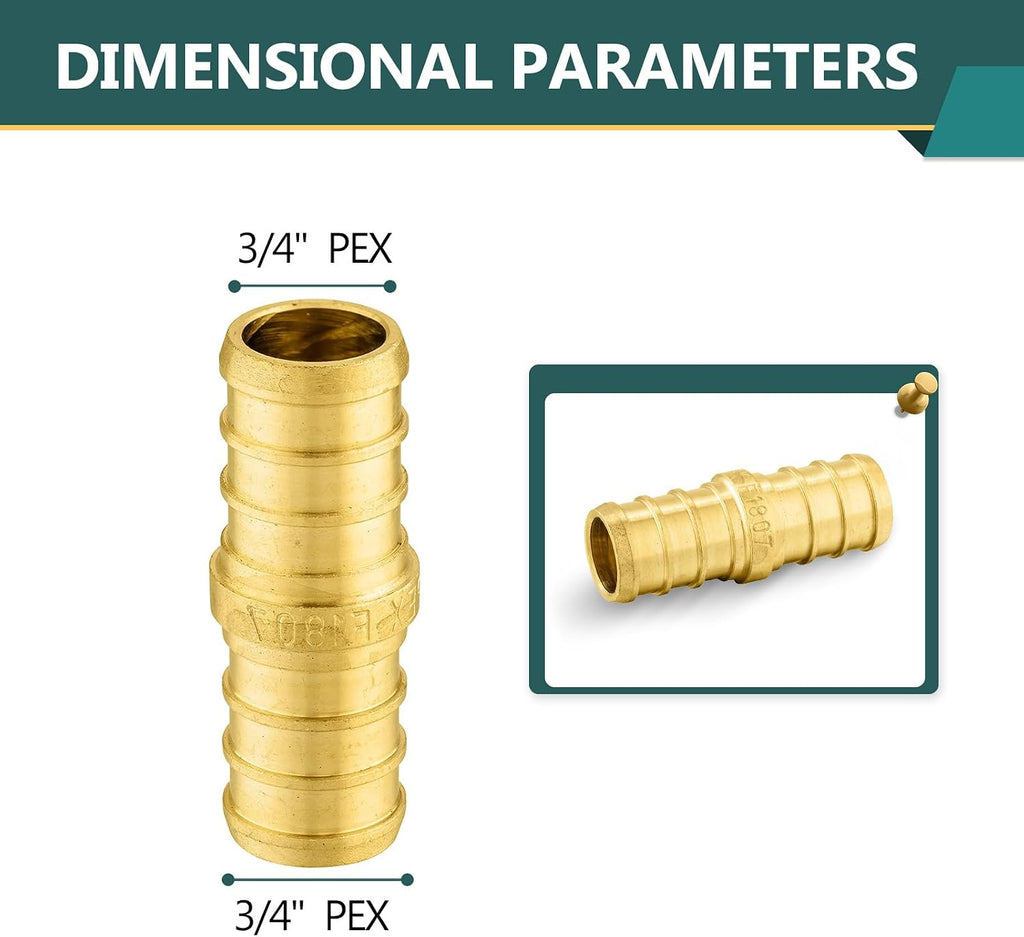 10-Pack Niikappu PEX Fittings 3/4" x 3/4" Pex Coupling(PEX1807006-10)