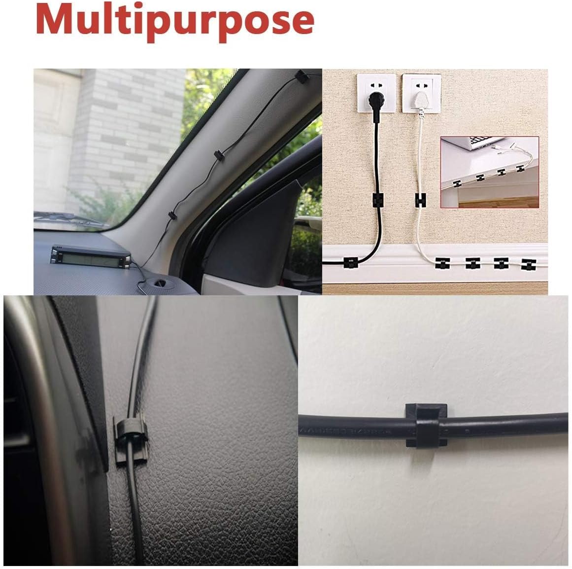 Cable Clips 40pcs with Strong Adhesive Tapes,Wire Holder Organizer Cord Management for Car, Office and Home (Black