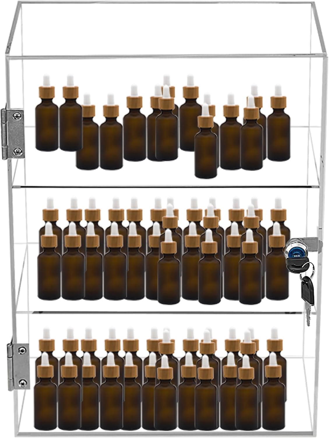 Acrylic Display Case with Lock, Collectibles Showcase Clear | Countertop Locking Display Cabinet with Shelves and