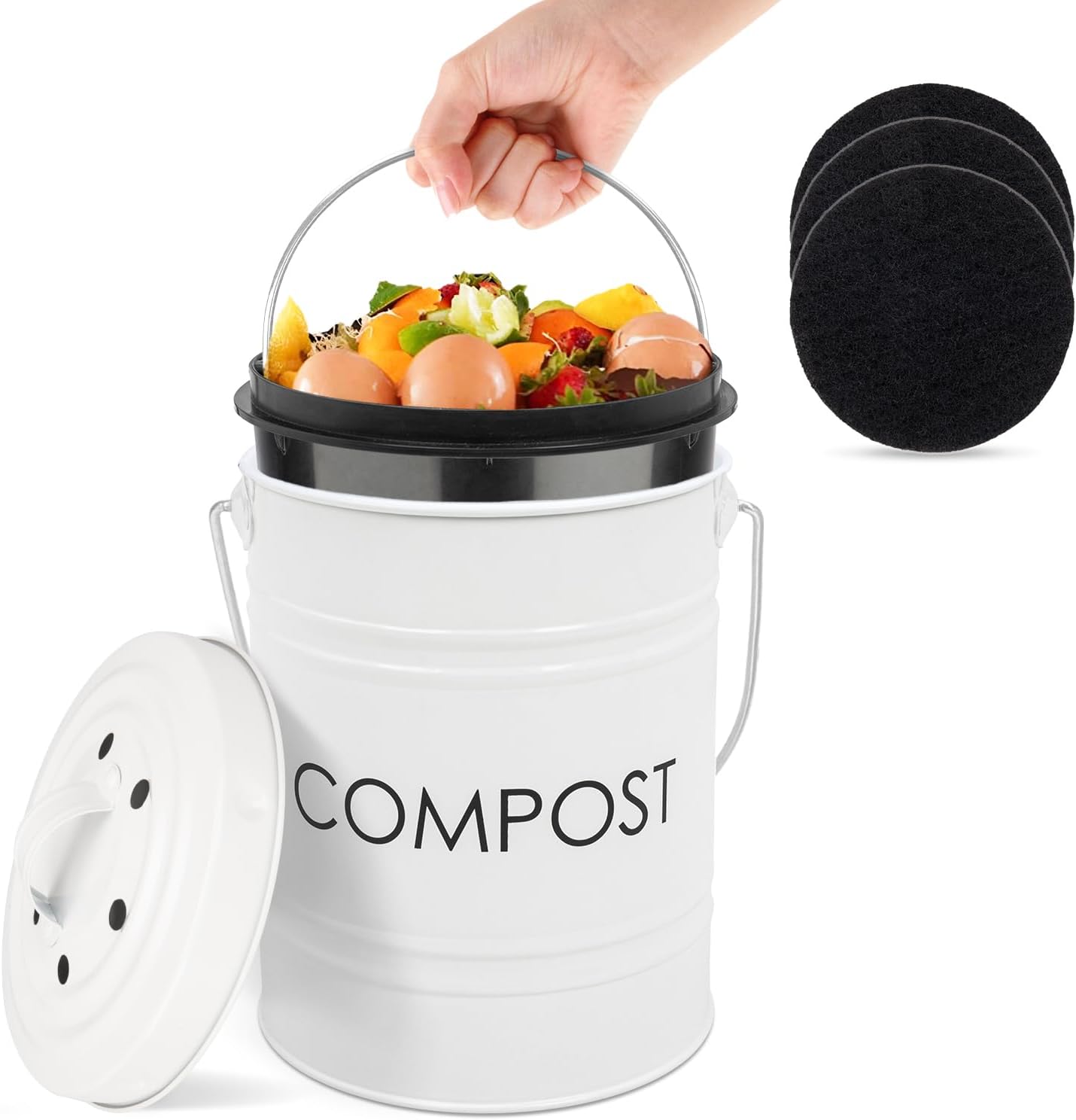 Compost Bin for Kitchen Countertop,1.3 Gal Metal Compost Container | Indoor Compost Bucket with Lid Includes Inner