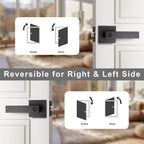 3 Pack Square Black Door Handles - Reversible Privacy Lever Keyless Interior Bed & Bath Handles
