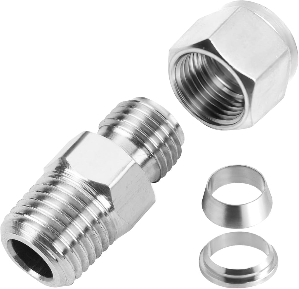 Yoebor 304 Stainless Steel Compression Adapter 4mm OD x 1/4" NPT Male 2pc